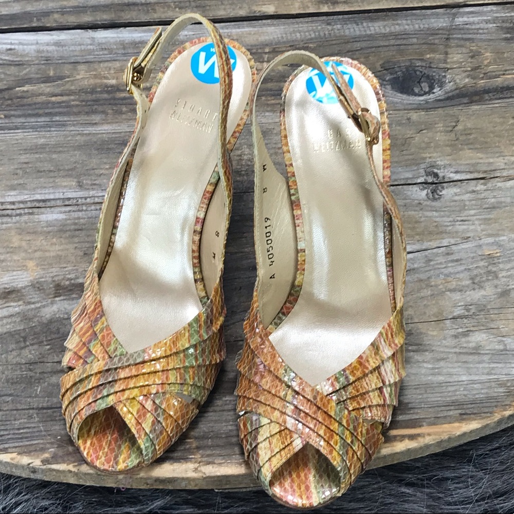 Stuart Weitzman Snake Skin WICKY” Peep Toe Sz 8